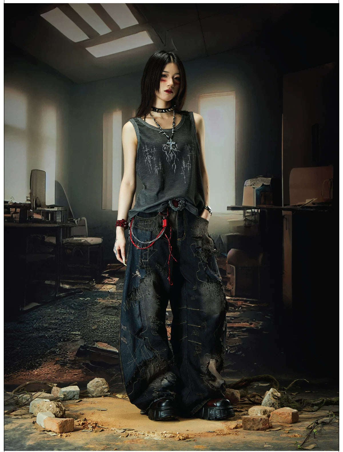 NOMANIAI Wasteland Heavy Industries Patch Old Rough Scimitar Jeans