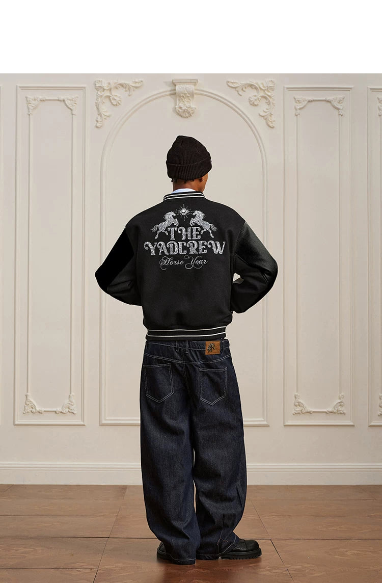 YADcrew Retro Vintage Black Wash Heavy Double Waist Micro Pull Jeans