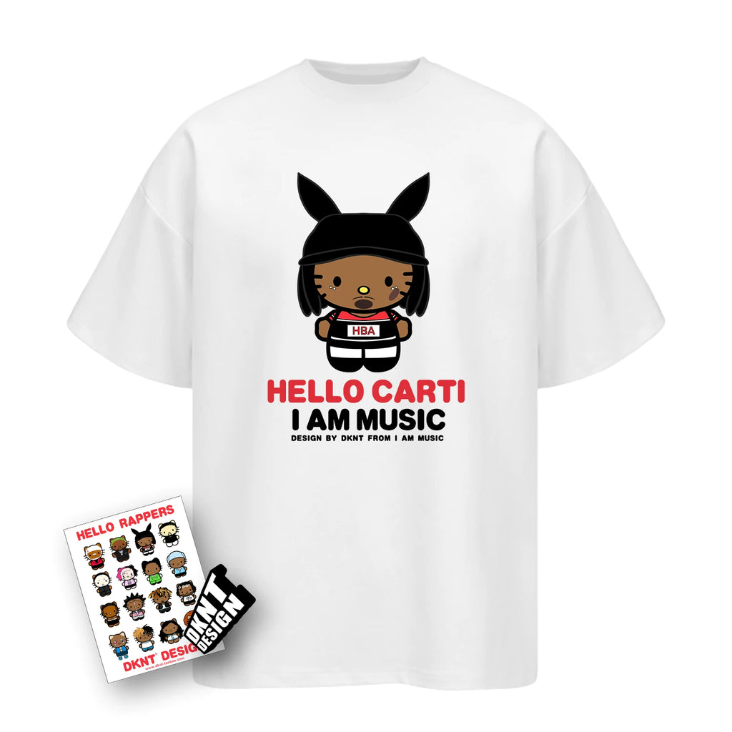 DKNT Kitty Print Crew Neck Loose Casual Tee