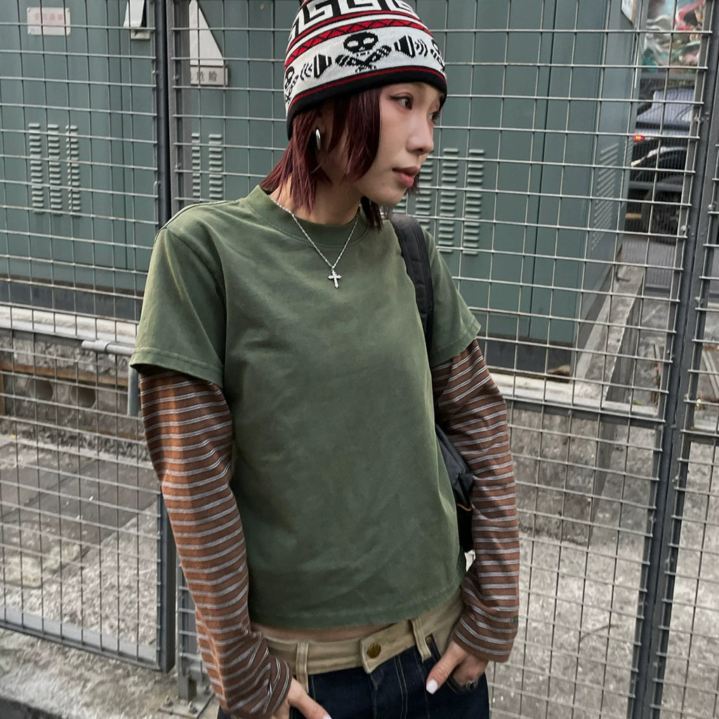 MMBBT Striped Fake Two Pieces Pure Cotton Long Sleeves