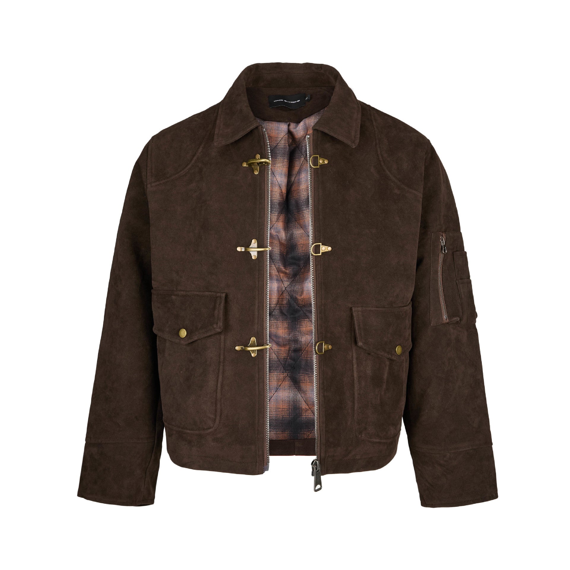 EME Cowhide Fleece Gradual Change Plaid Jacket