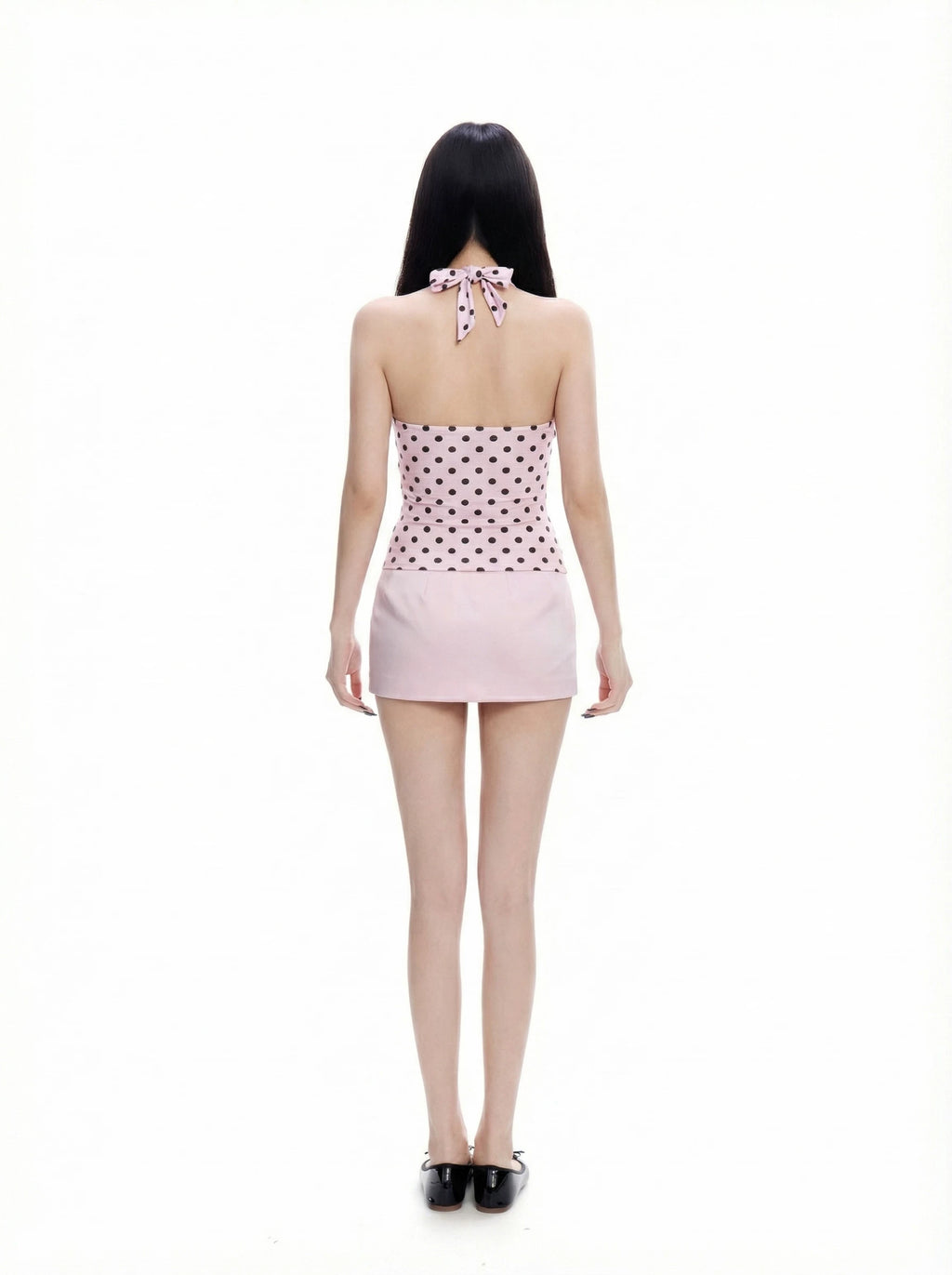 WITHMIN Polka Dot Sling Vest Low Waist Skirt Set