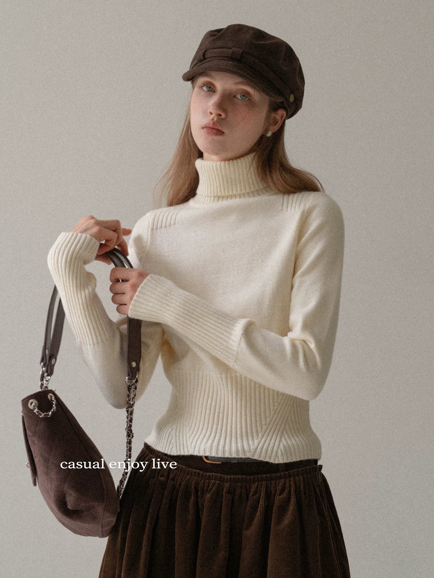 EGGKA Turtleneck Slim-fitting Waist Wool Knitted Sweater