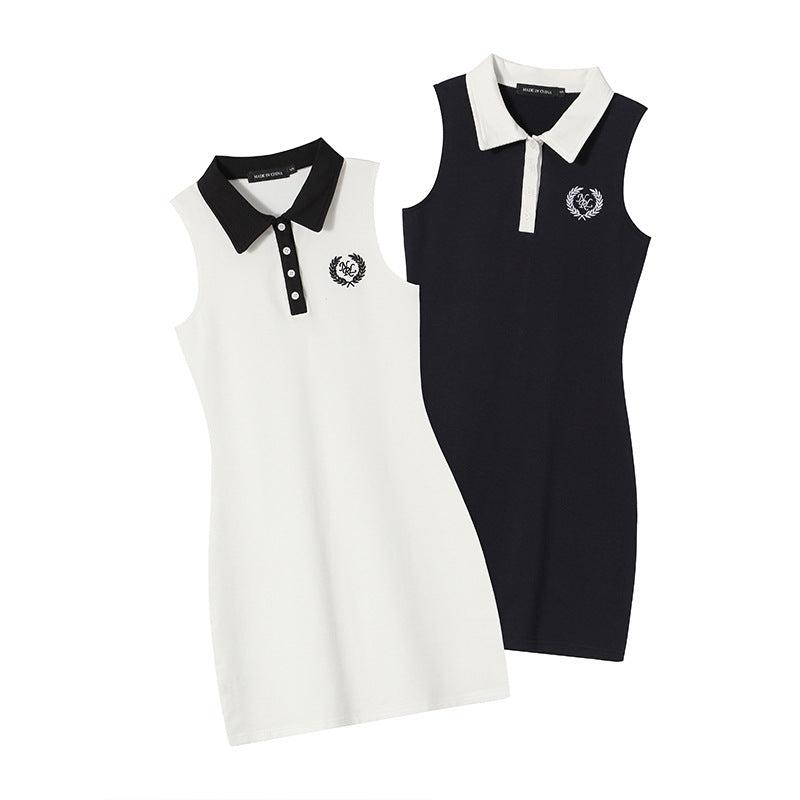 Nariele Contrast Lapel College Sleeveless Dress
