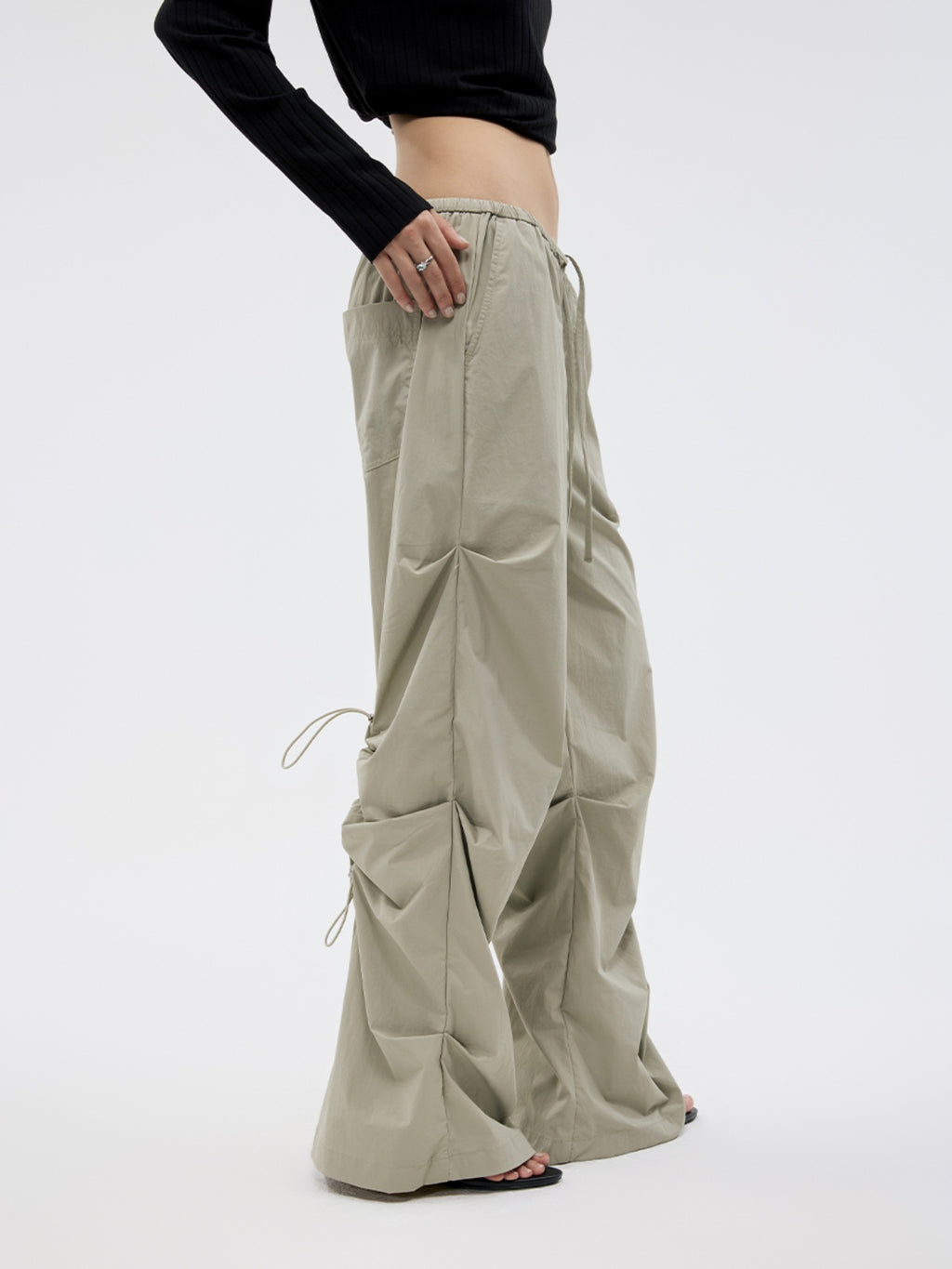 FUNKYFUN Inverted Pleated Straight Casual Trench Coat Pants