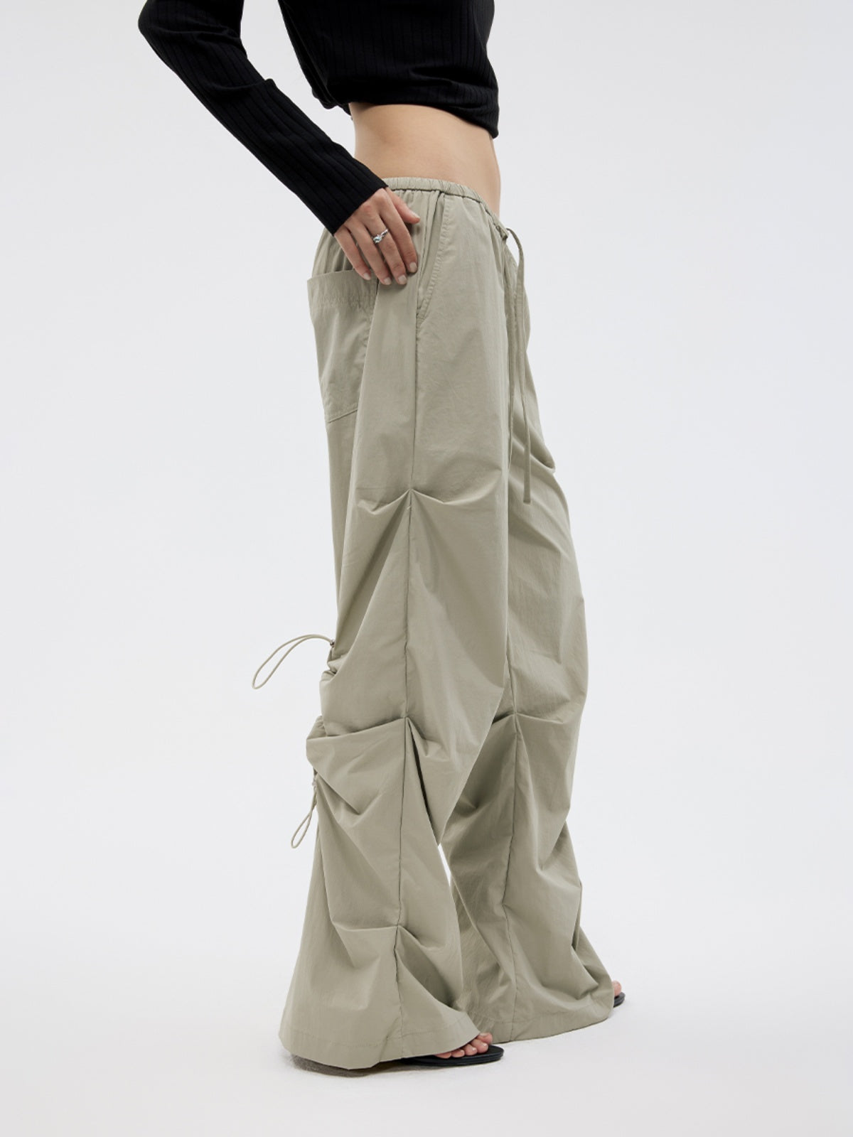 FUNKYFUN Inverted Pleated Straight Casual Trench Coat Pants