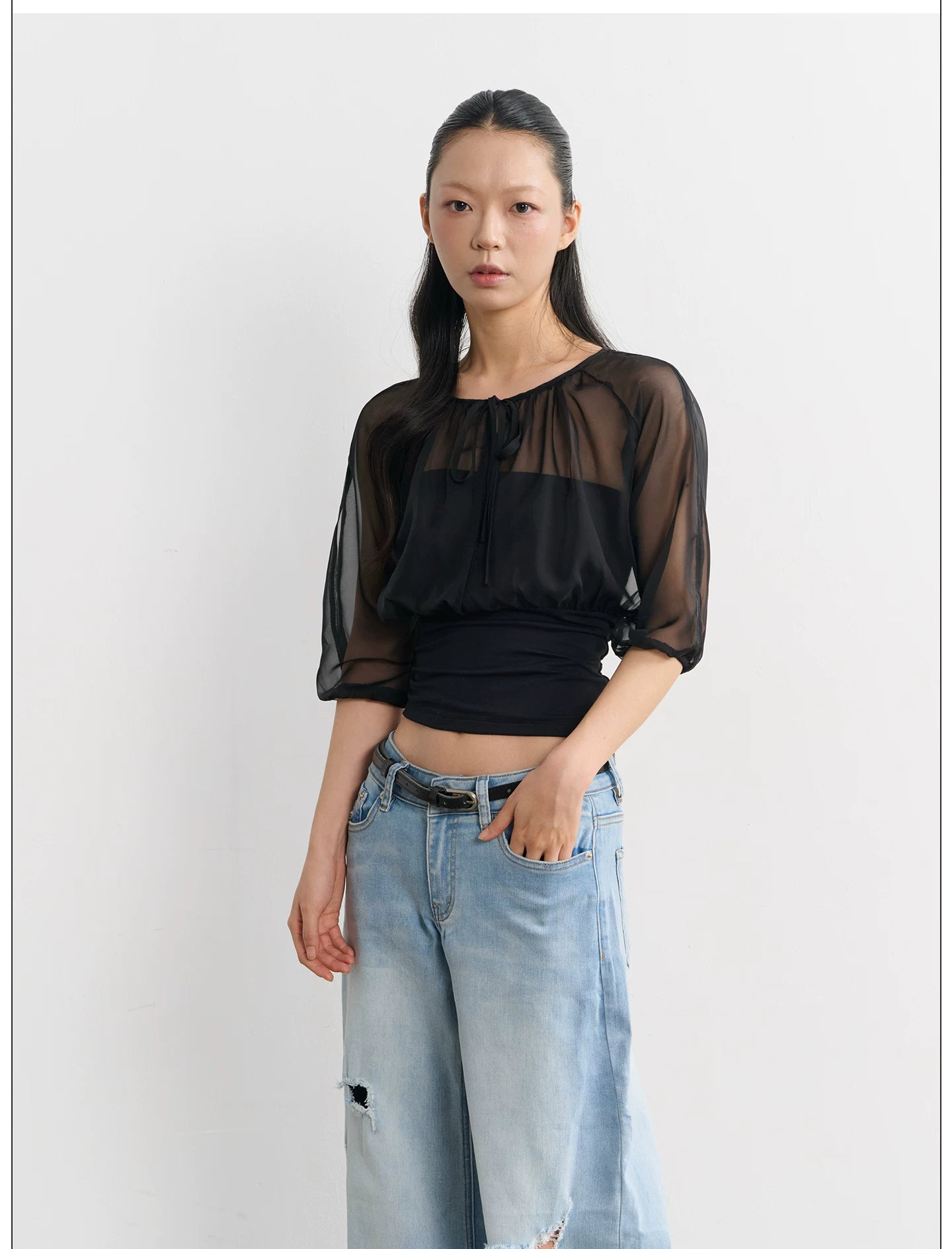 LINY LIBERTY Fake Two Pieces Loose Waist Tee