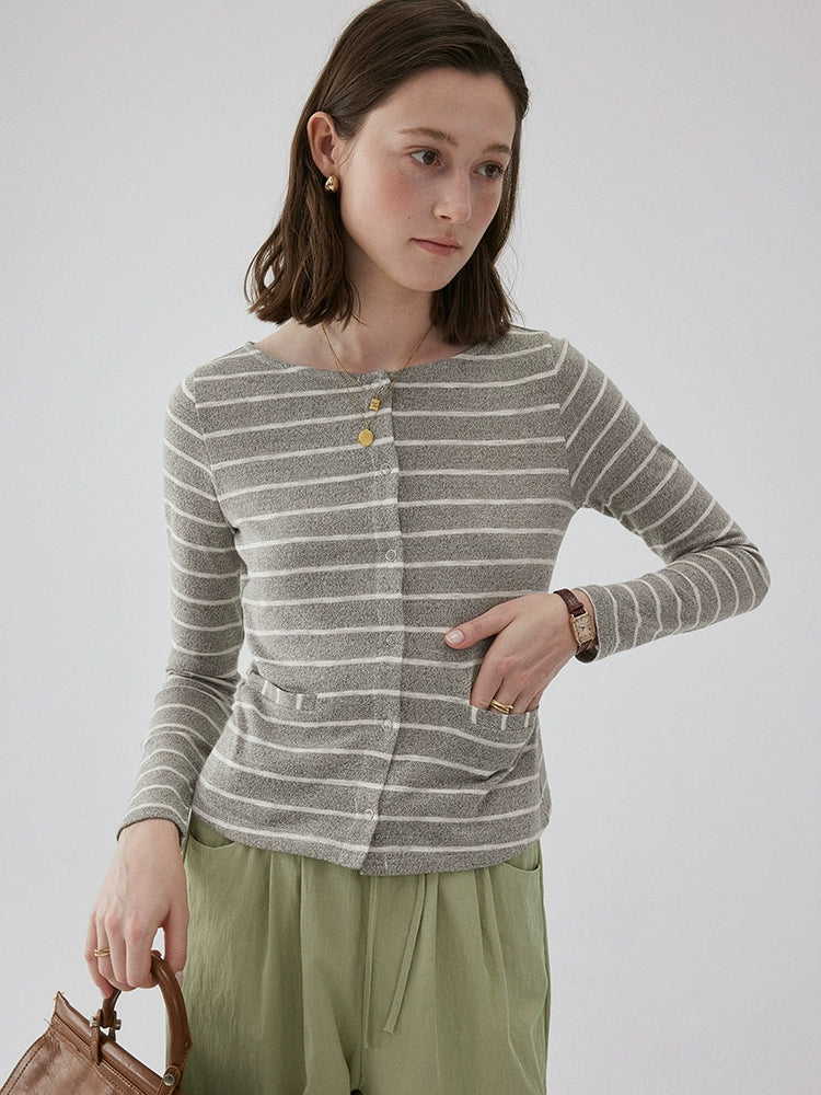 VOOE Contrasting Striped Casual Cardigan