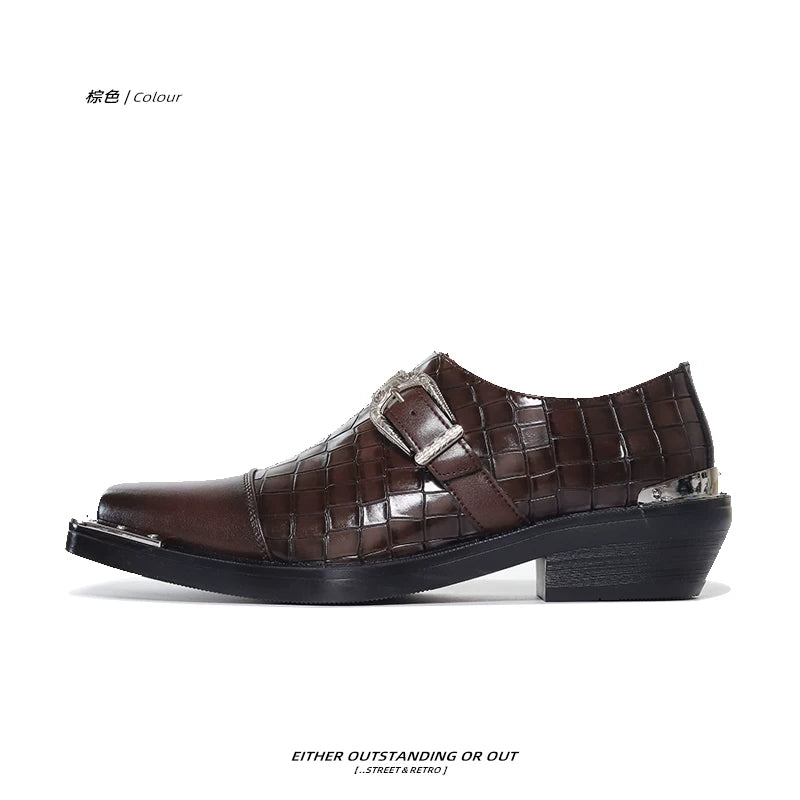 SHENLV STUDIO High-heeled Metal Buckle One-pedal Leather Shoes