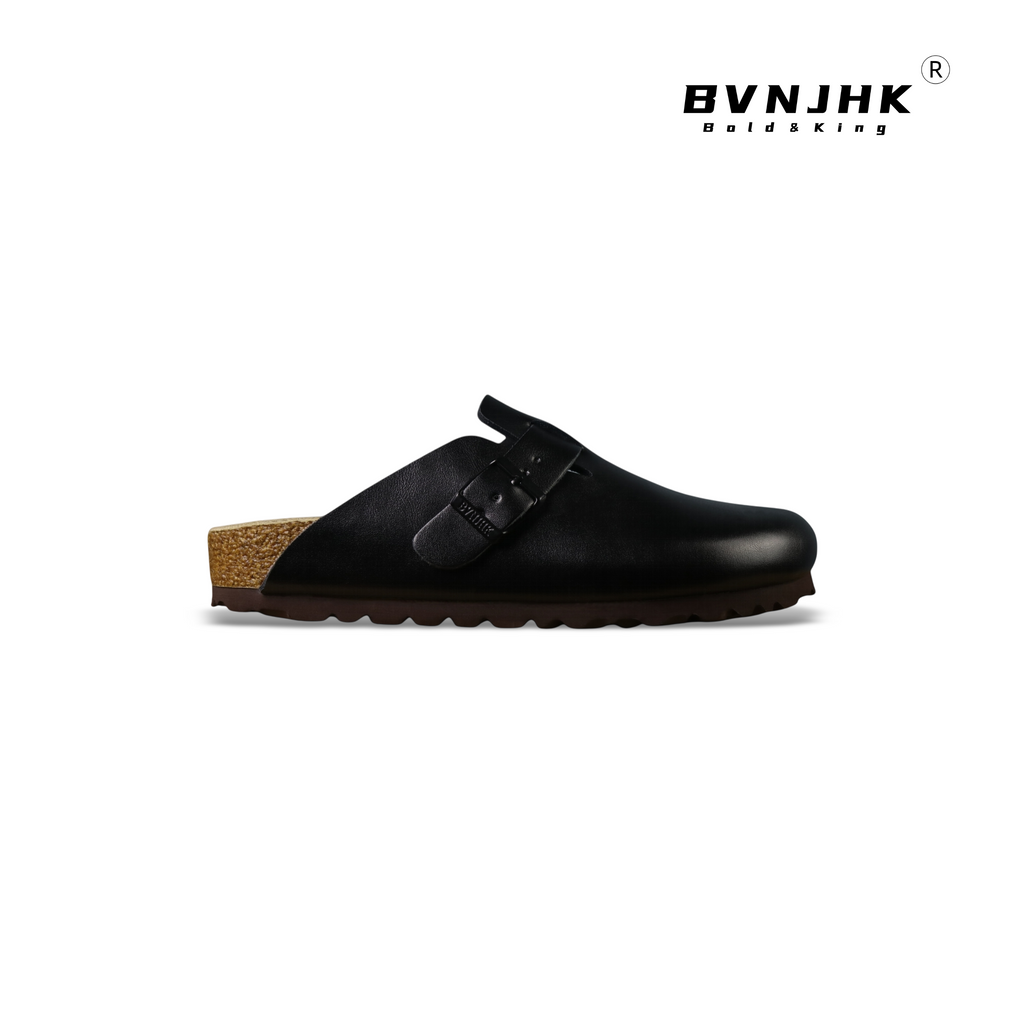 OQ X BVNJHK Bright Black Leather Clogs