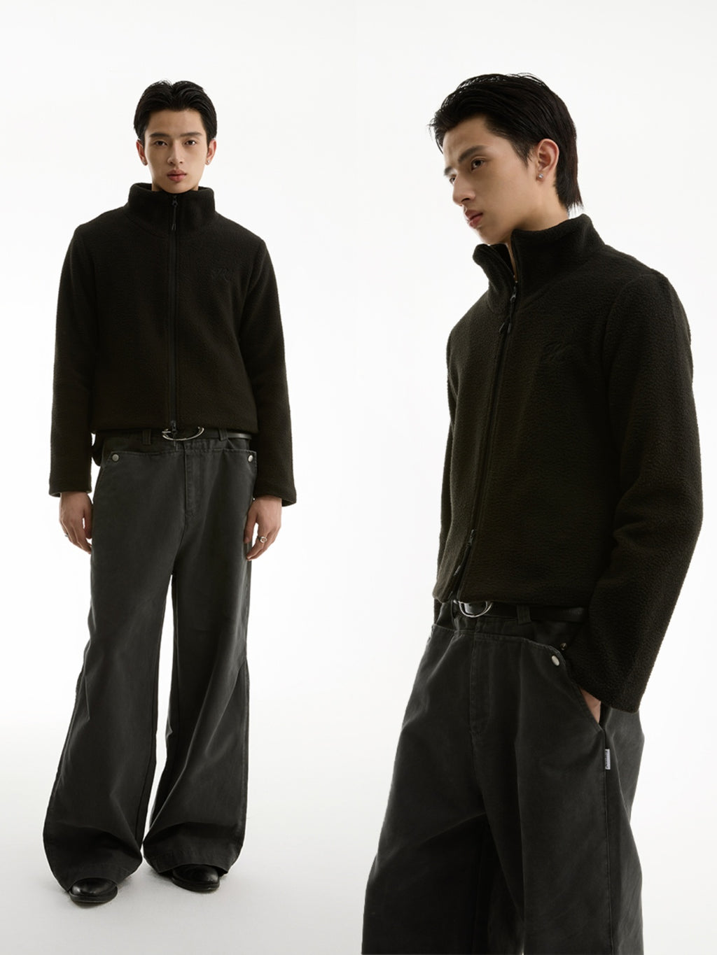 FUNKYFUN Short Fleece Stand-up Neck Zipper Jacket