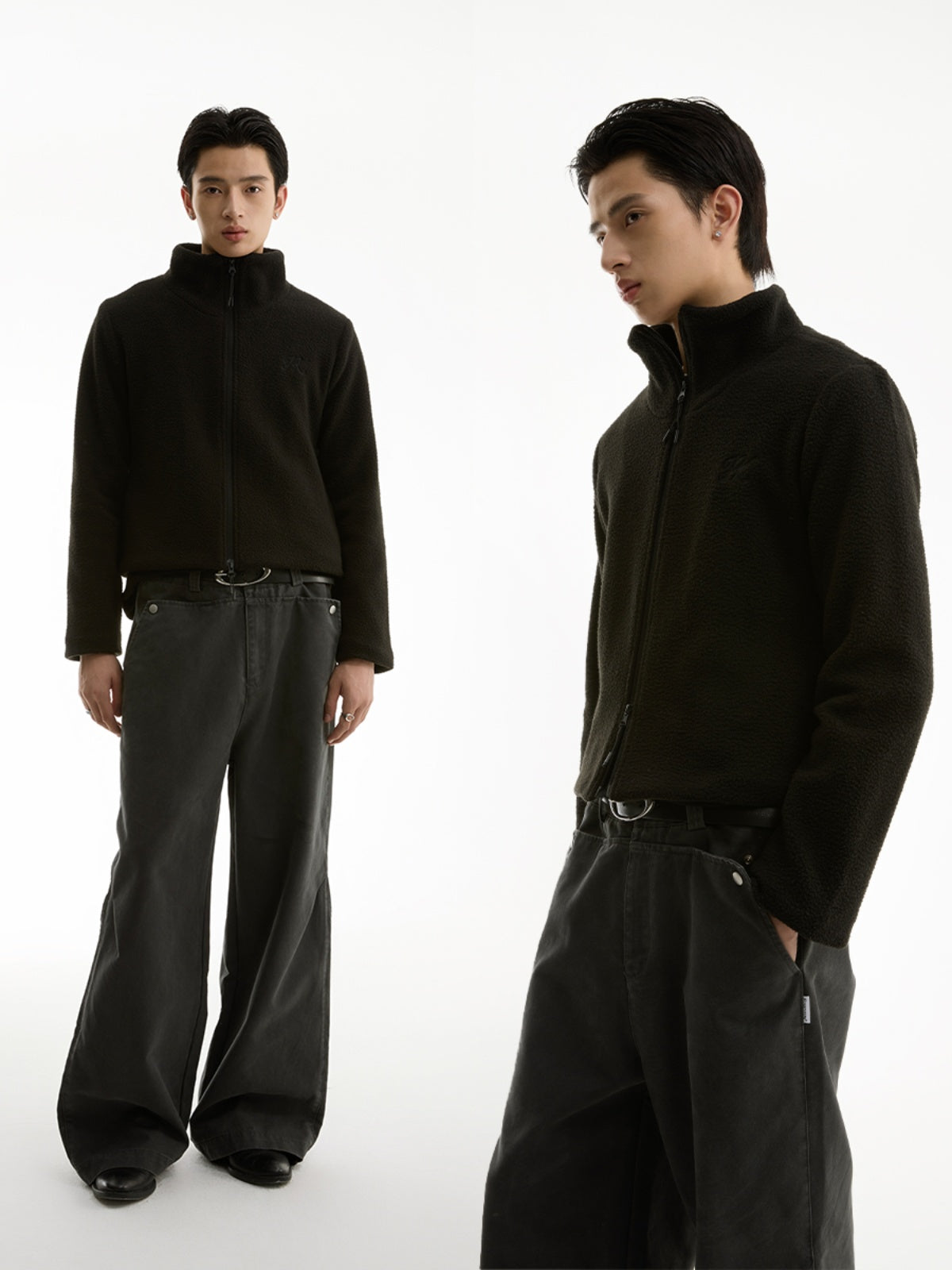 FUNKYFUN Short Fleece Stand-up Neck Zipper Jacket