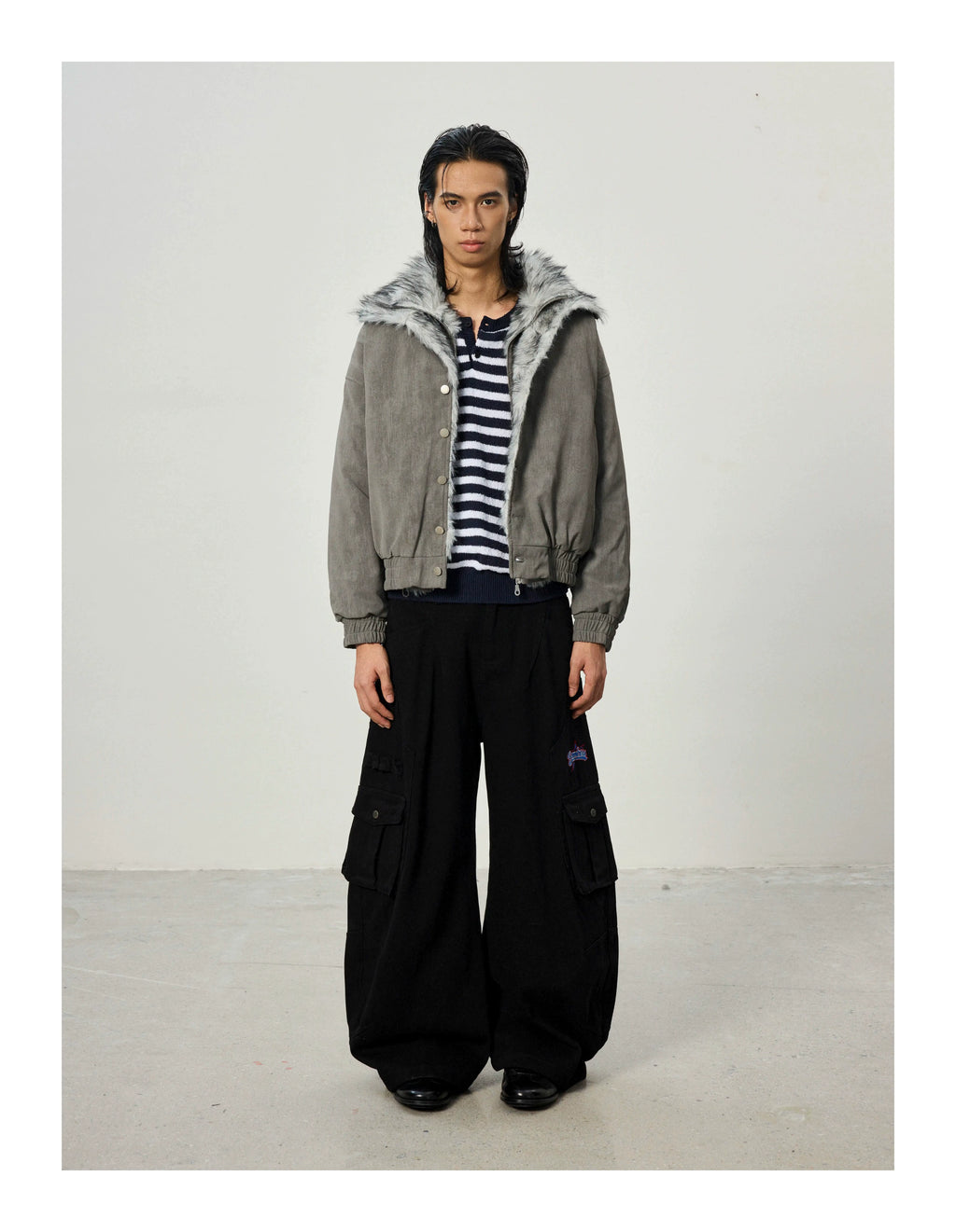 BTSG Short and Wide Double-layer Plush Stand-up Collar Pie Overcomes Cotton