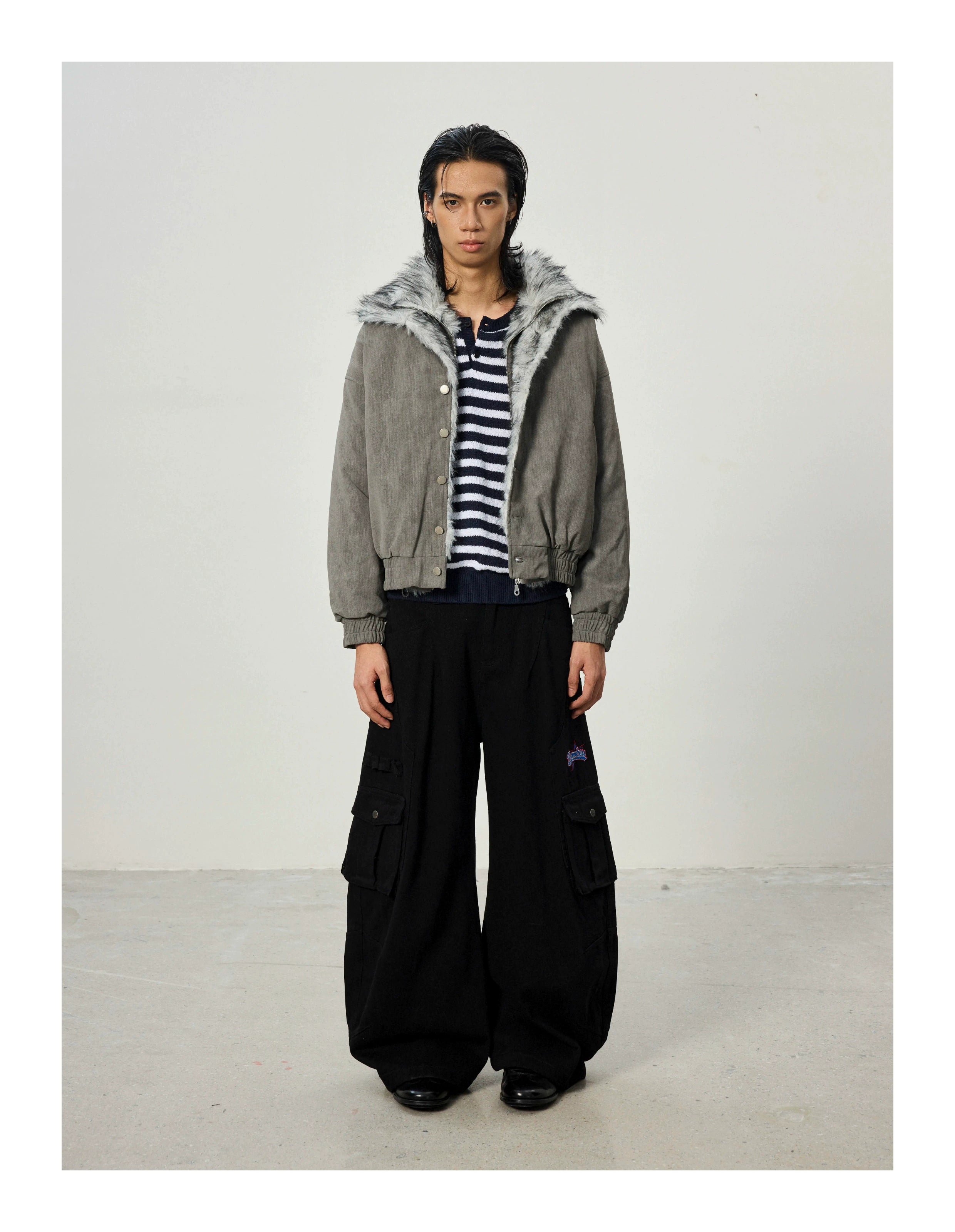 BTSG Short and Wide Double-layer Plush Stand-up Collar Pie Overcomes Cotton