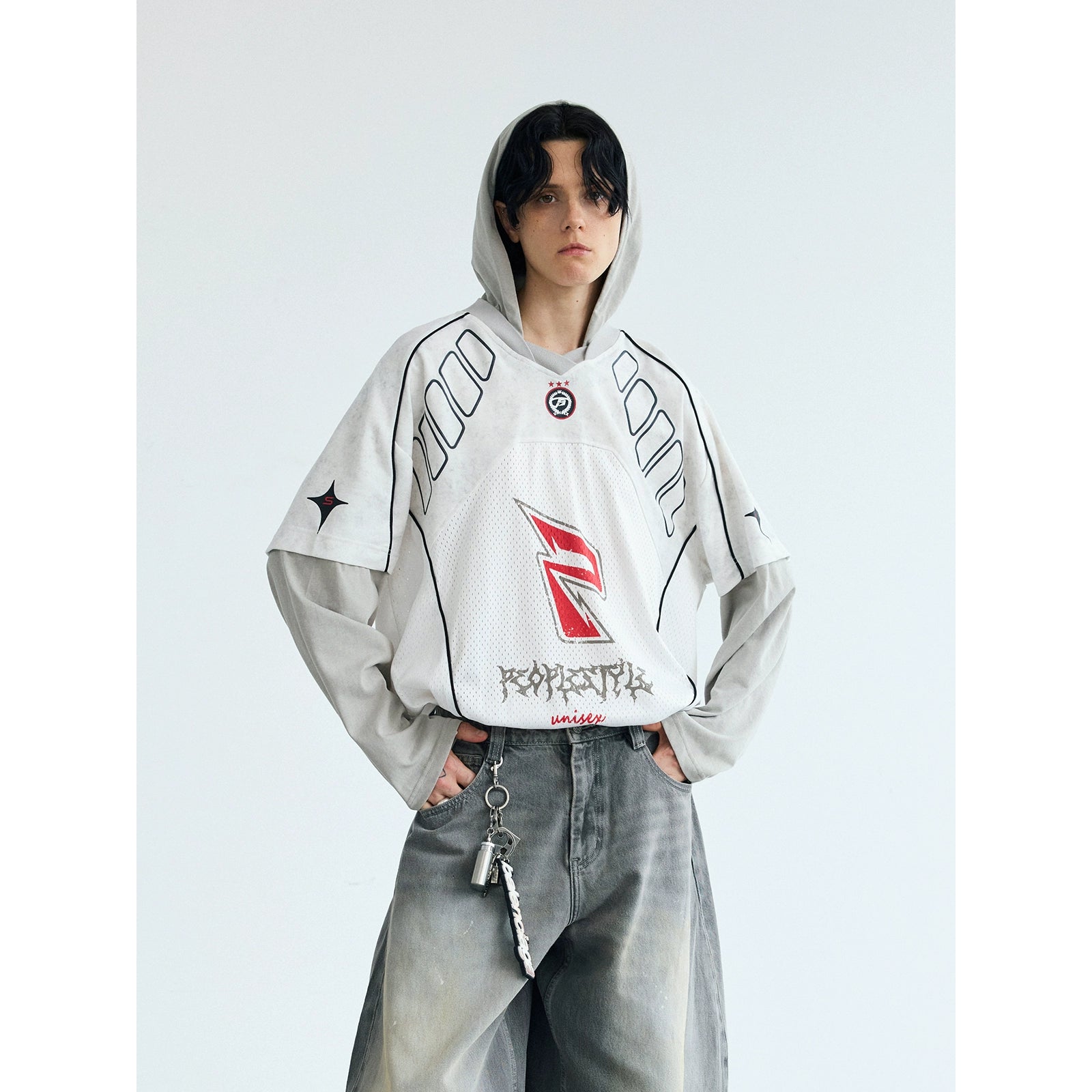 PEOPLESTYLE Racing Splicing Fake Two-piece Quick-drying Long Sleeves