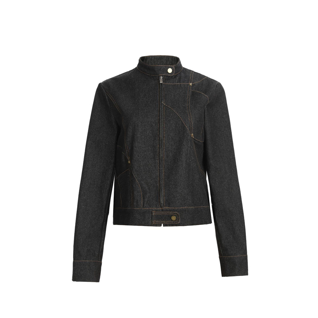 CHANYOOU Vintage Stand-up Collar Deconstructed Denim Jacket