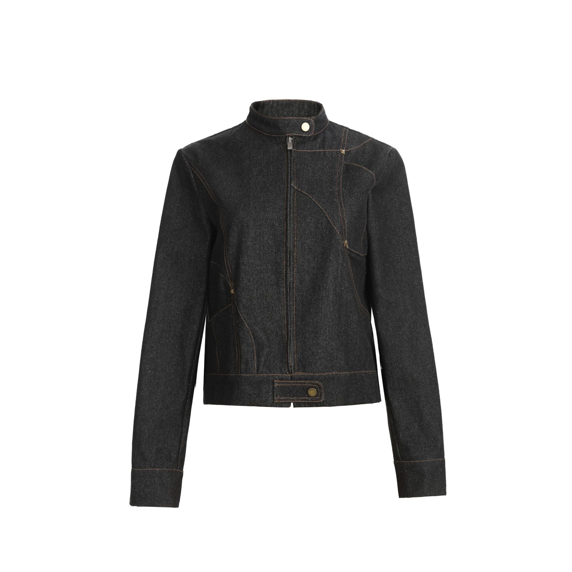 CHANYOOU Vintage Stand-up Collar Deconstructed Denim Jacket