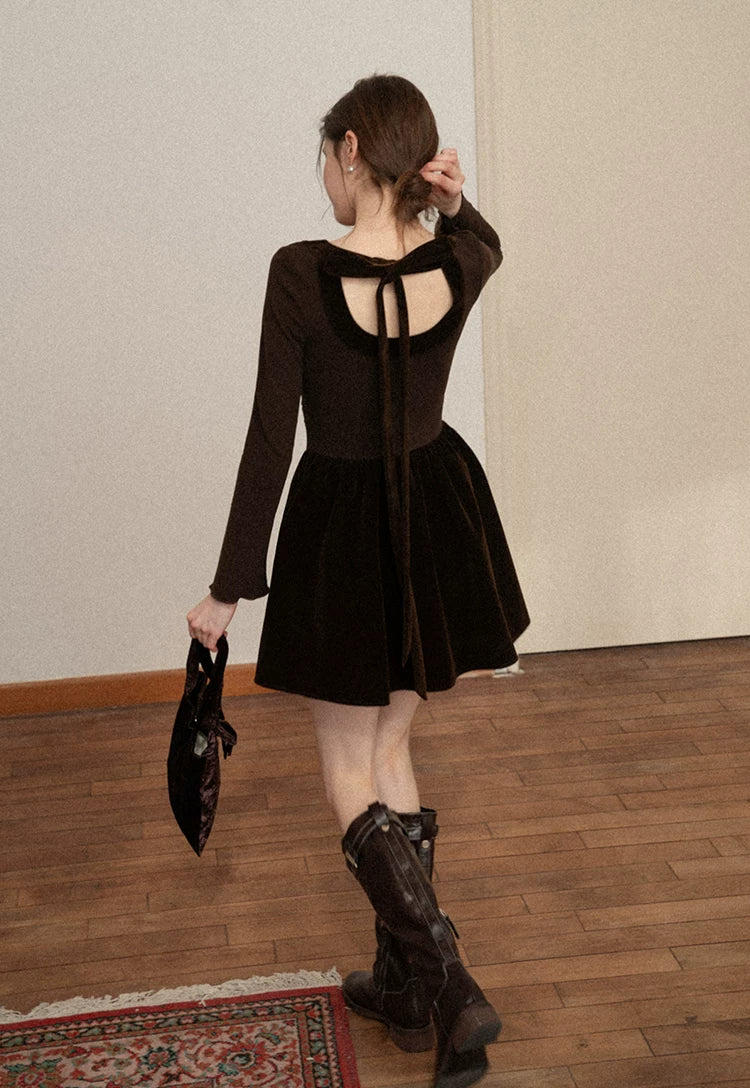 EGGKA Temperament Splicing Slim-fitting Waist A-word Dress