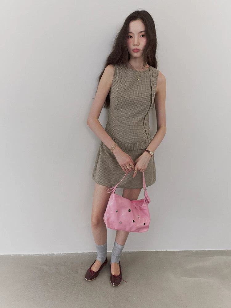 VOOE Vintage Plaid Belt Vest Dress
