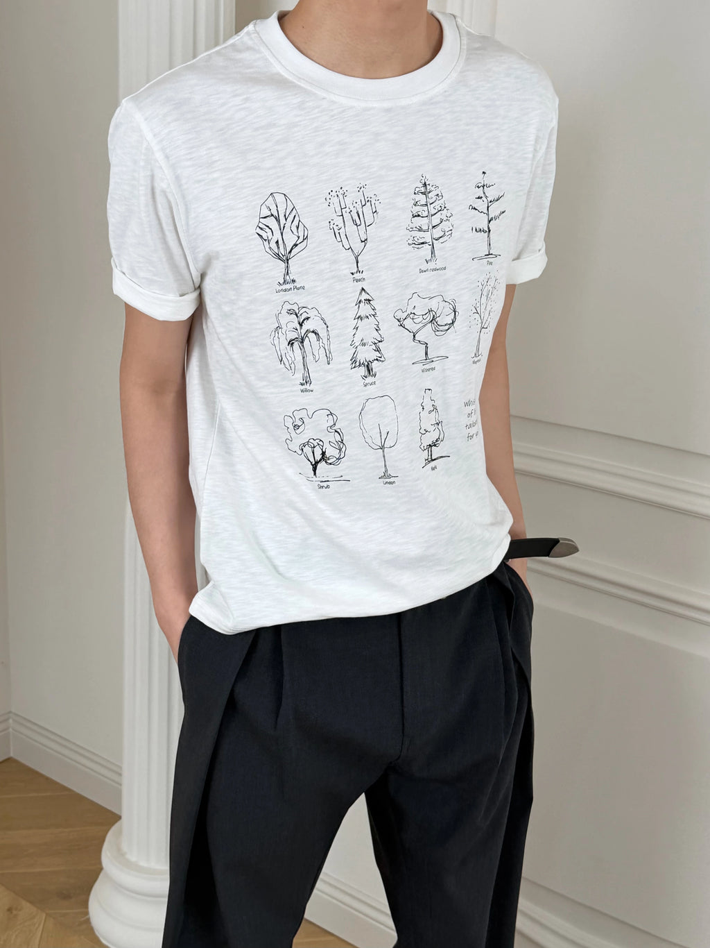 Stay The Night Slogan Trees, Printed Shoulder Tee