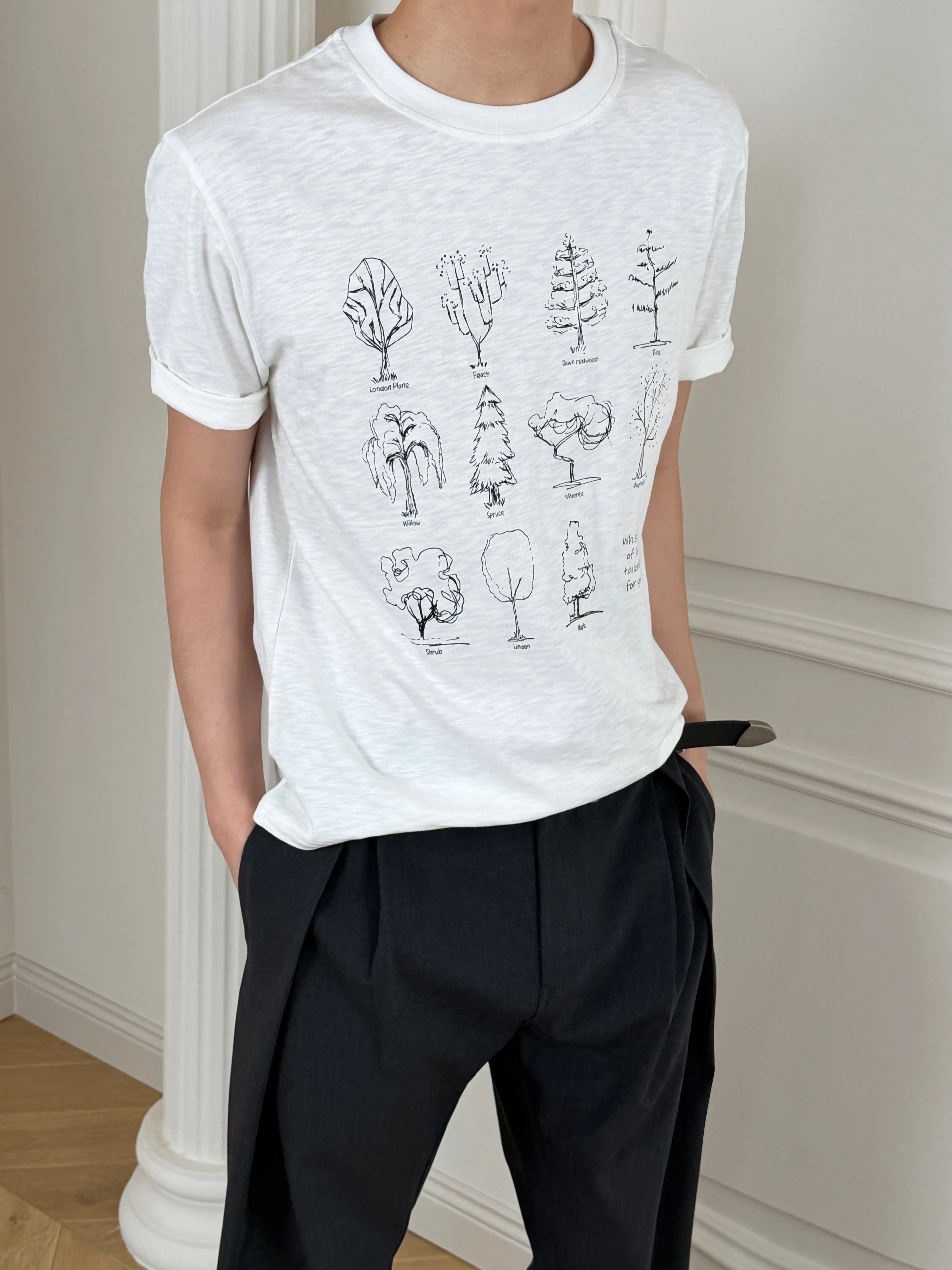 Stay The Night Slogan Trees, Printed Shoulder Tee