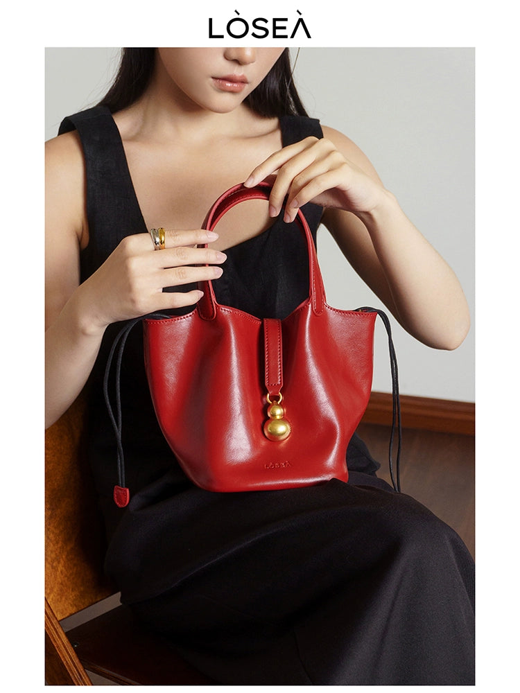 LOSEA Genuine Leather Vegetable Basket Cowhide Gourd Shoulder Bag