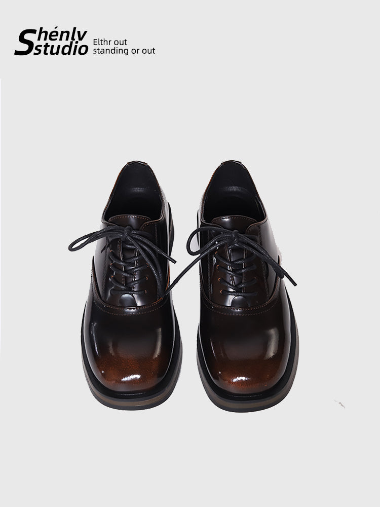 SHENLV STUDIO two-color leather glossy Derby shoes