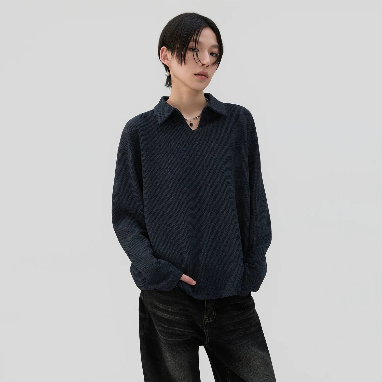 Sameuoo Polo Neck Loose Long Sleeves