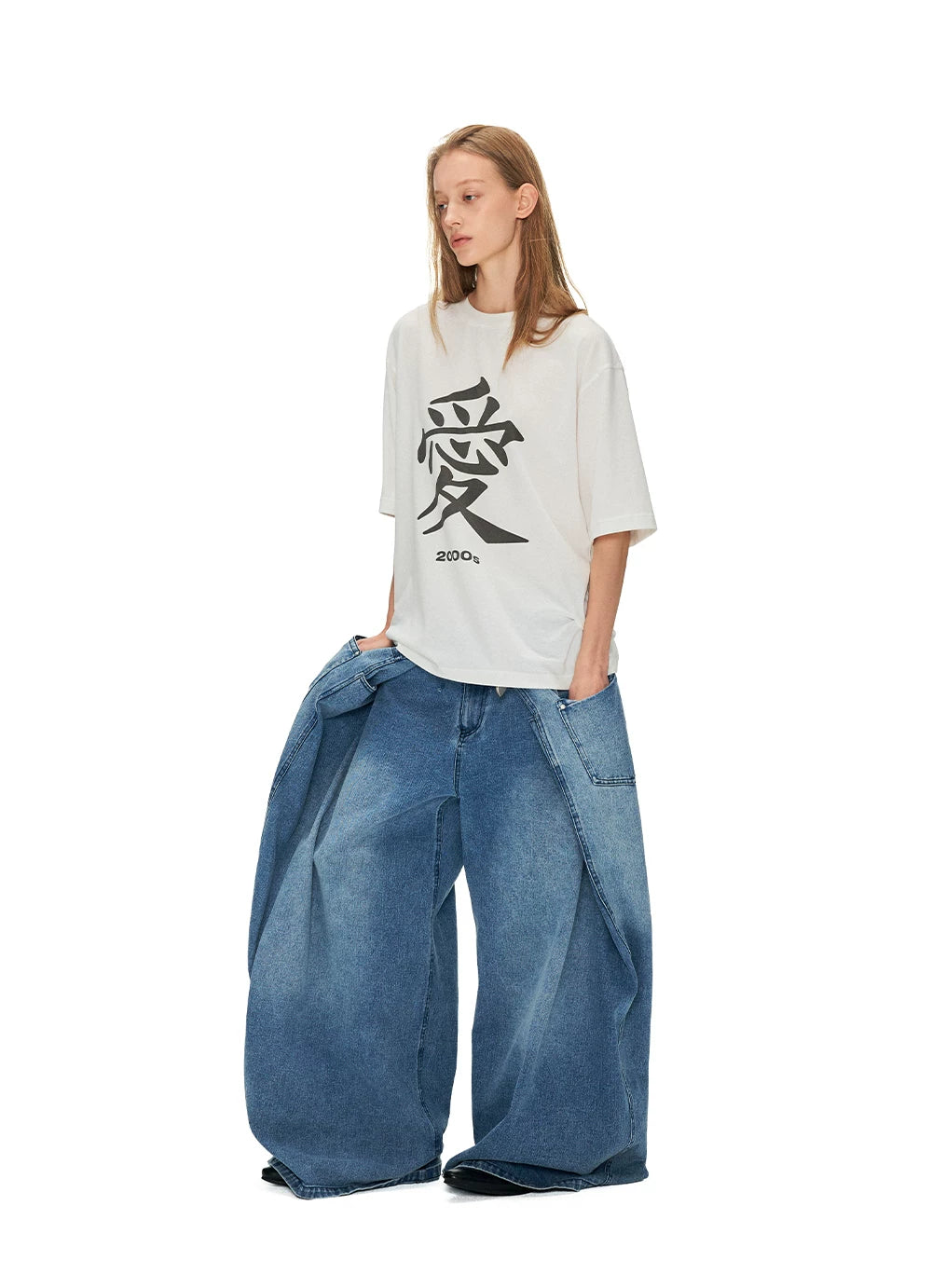 ANTERIOR LOVED Digital Vintage Love Print Loose Casual Tee