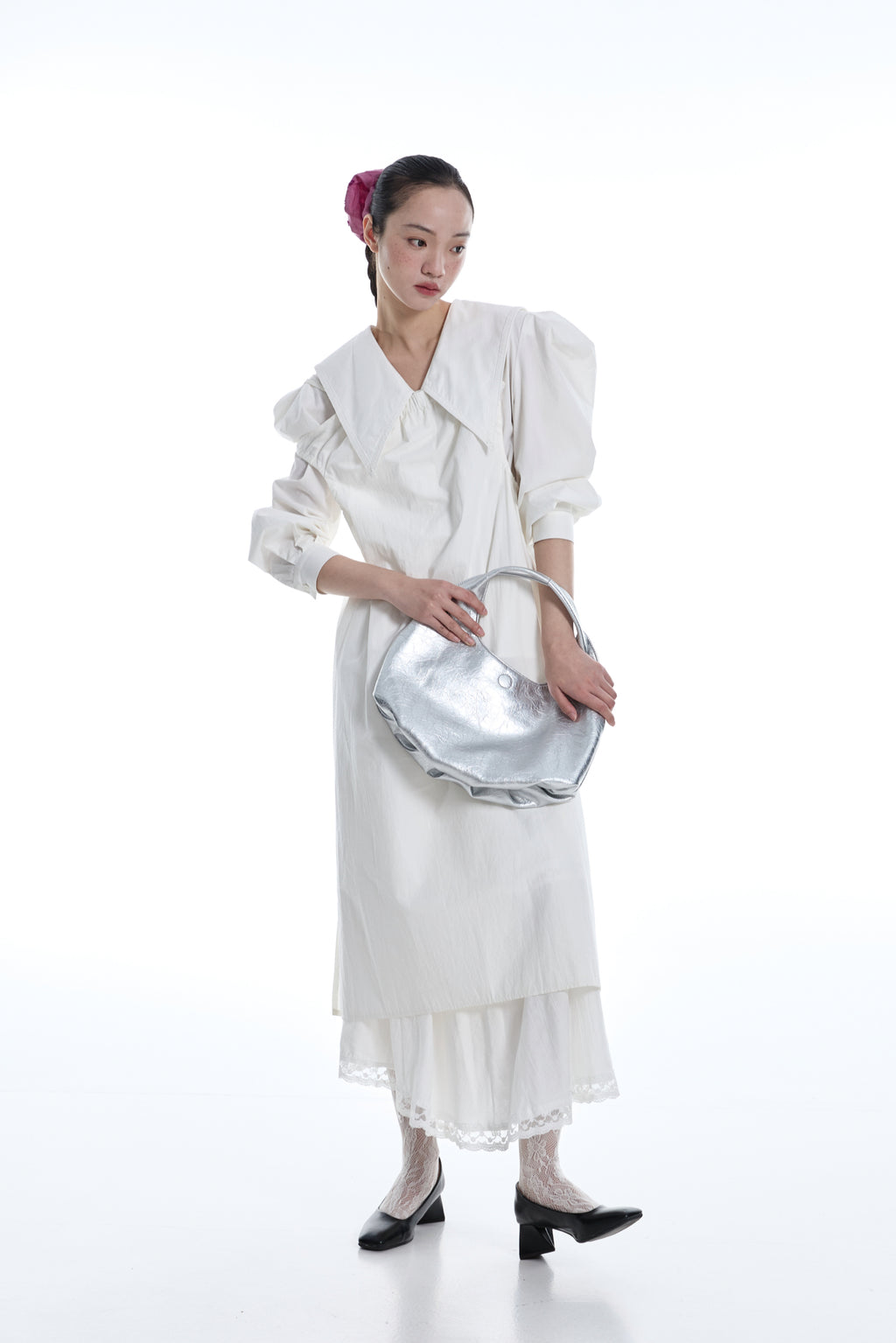 DirtySix Fuka bento bag soft pleated shiny leather shoulder underarm bag.
