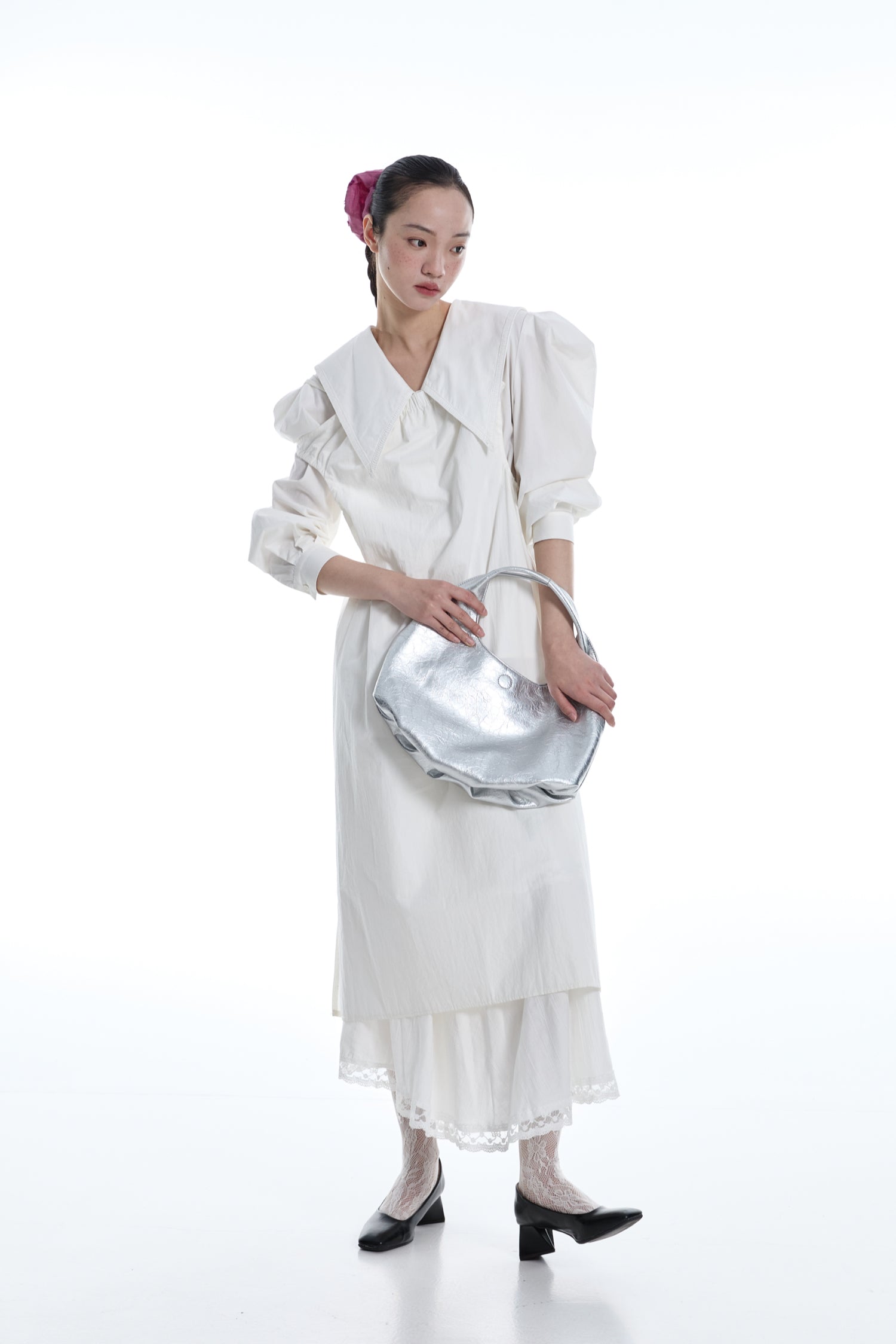 DirtySix Fuka bento bag soft pleated shiny leather shoulder underarm bag.