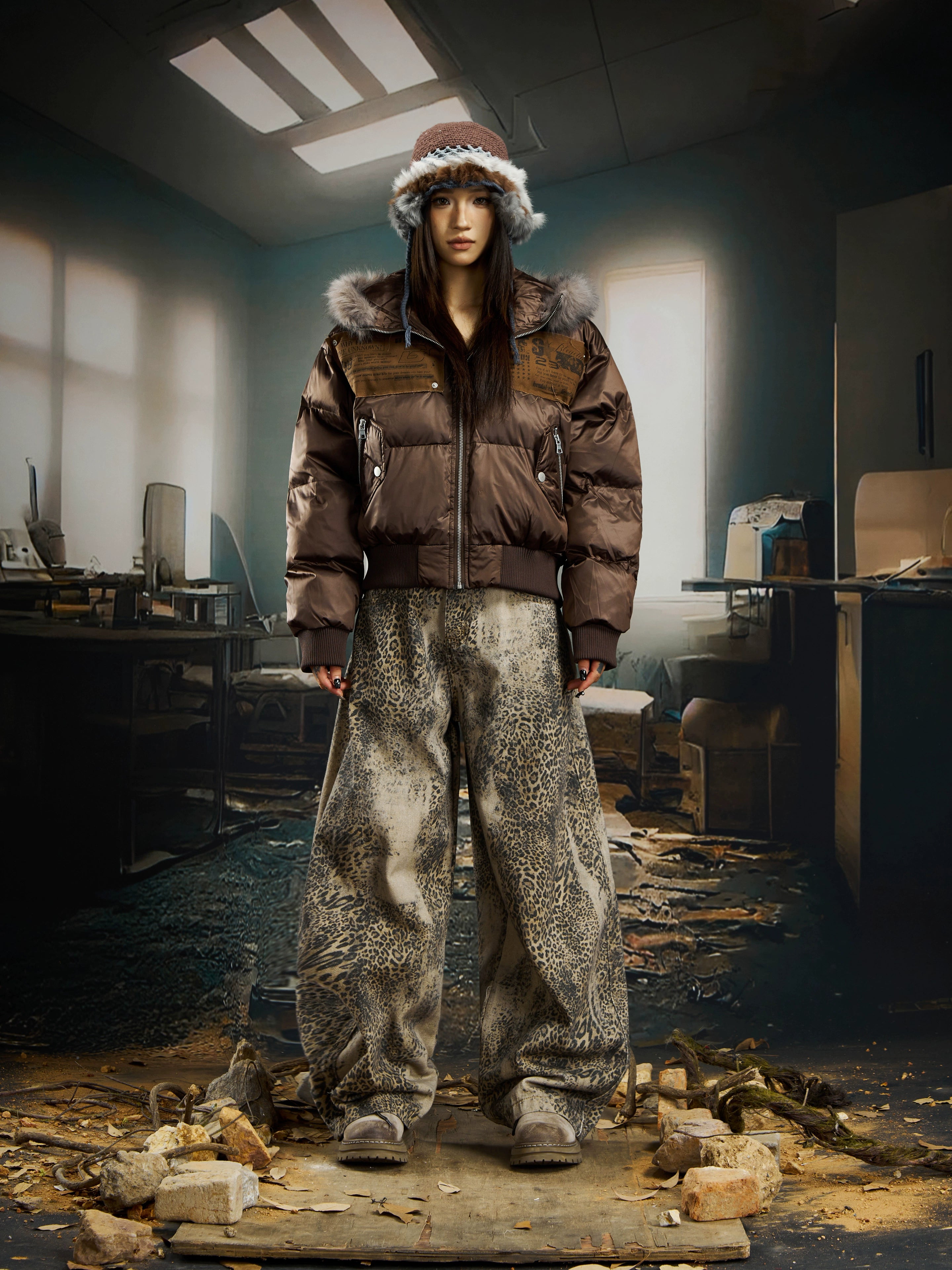 NOMANIAI Sticker Fur Collar Ultra-short Thickened Warm Cotton Clothes