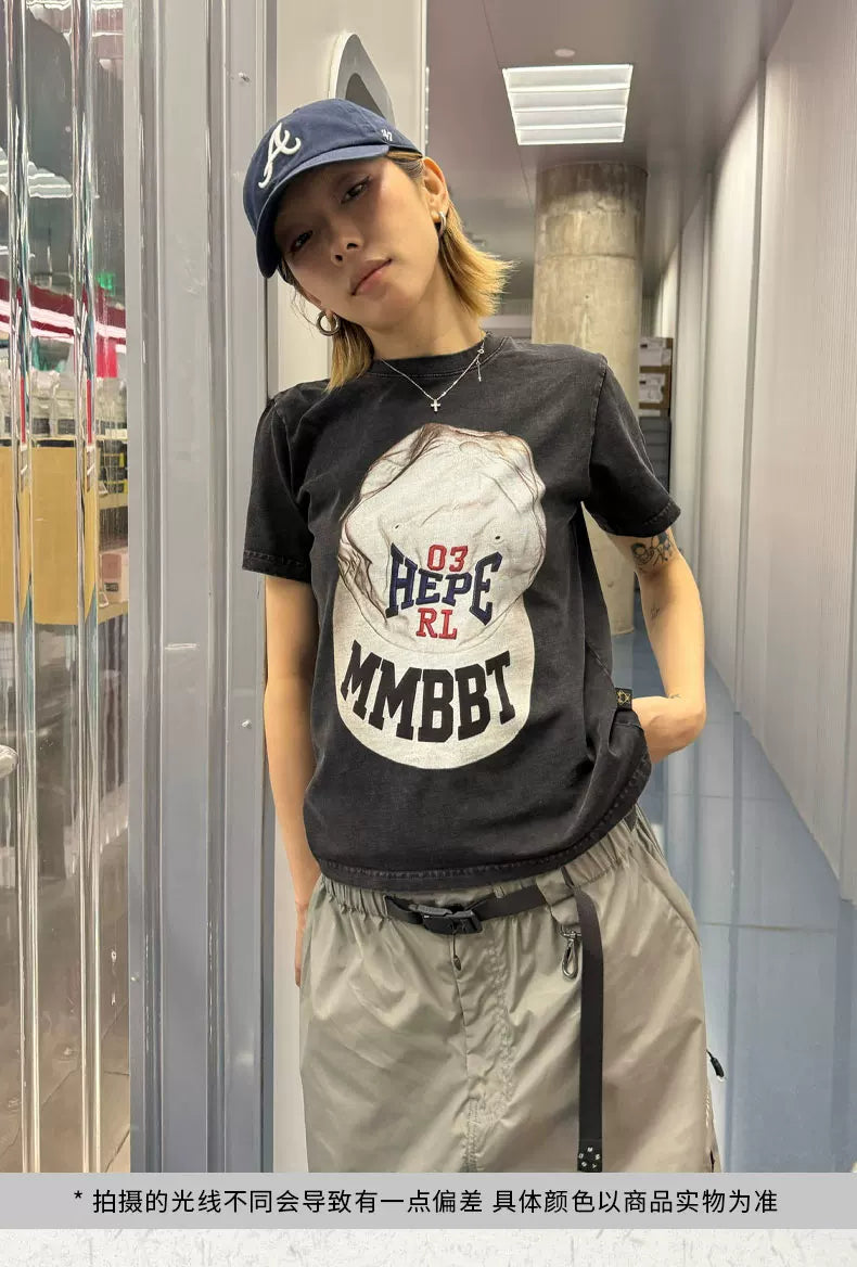 MMBBT Fun Baseball Cap Print Crew Neck Tee