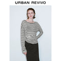 URBAN REVIVO Contrast Striped Slash Neck Pleated Long Sleeve