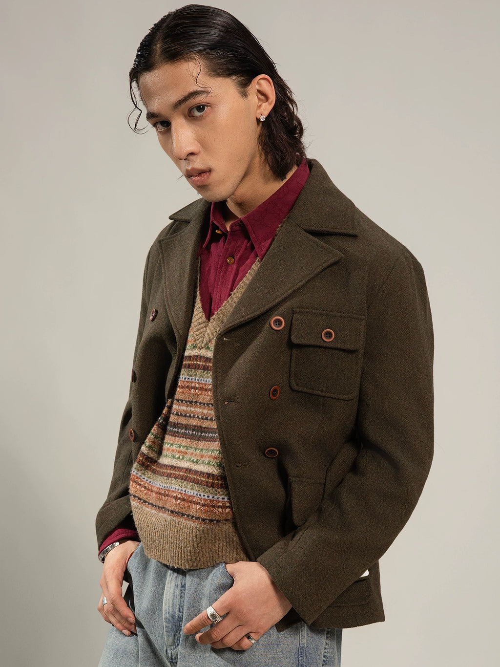 SOARIN Wool Tweed Multi-pocket Casual Jacket