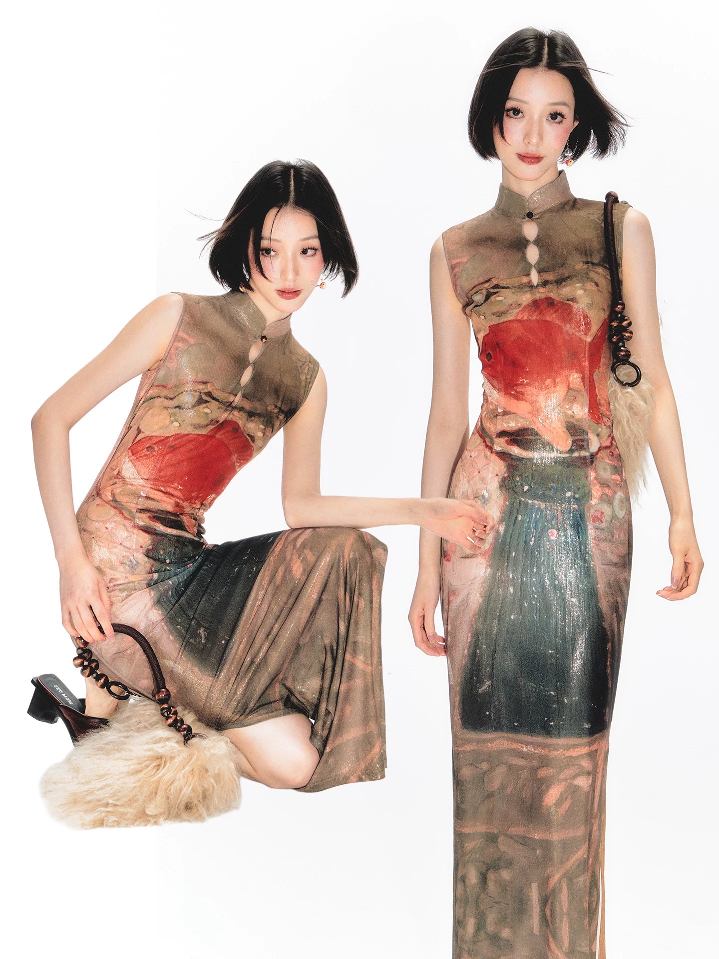 YEDM Cheongsam Skirt Printed Dress
