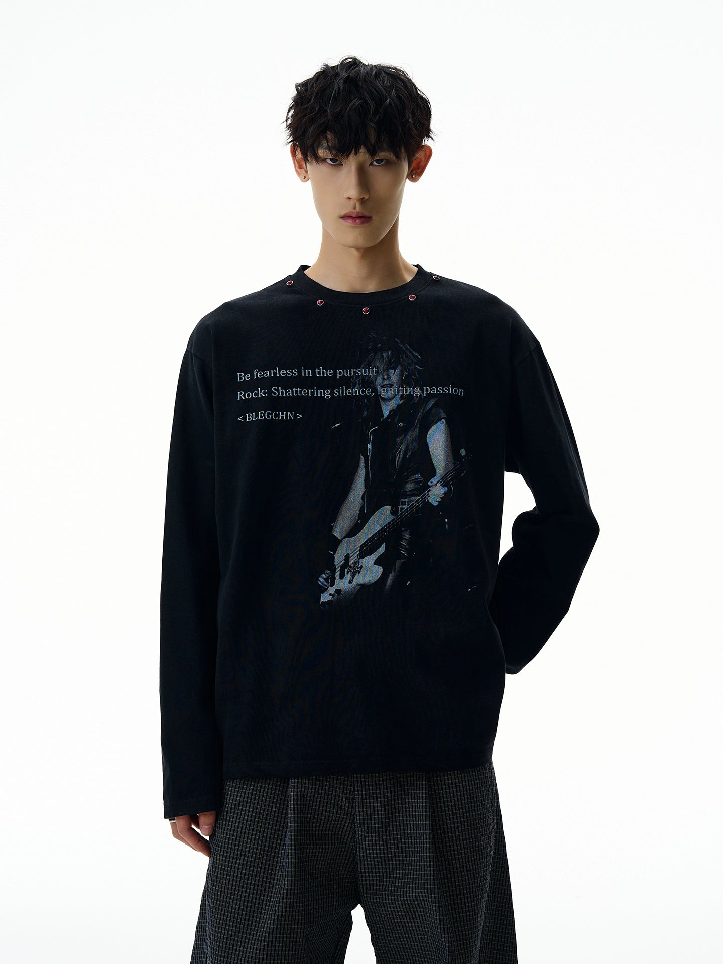 A PUEE Vintage Rivet Versatile Loose Long Sleeve