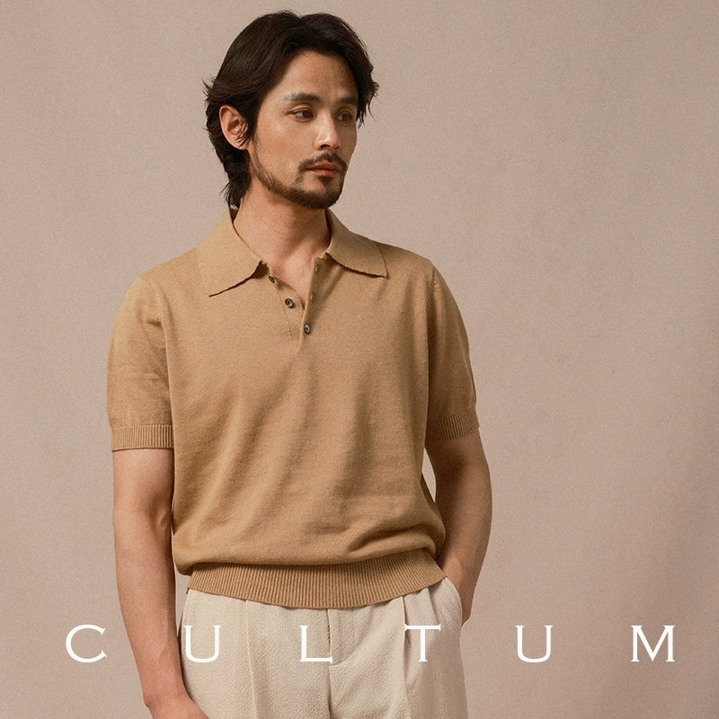 CULTUM Lapel Cotton and Linen Knitted Light Polo Shirt