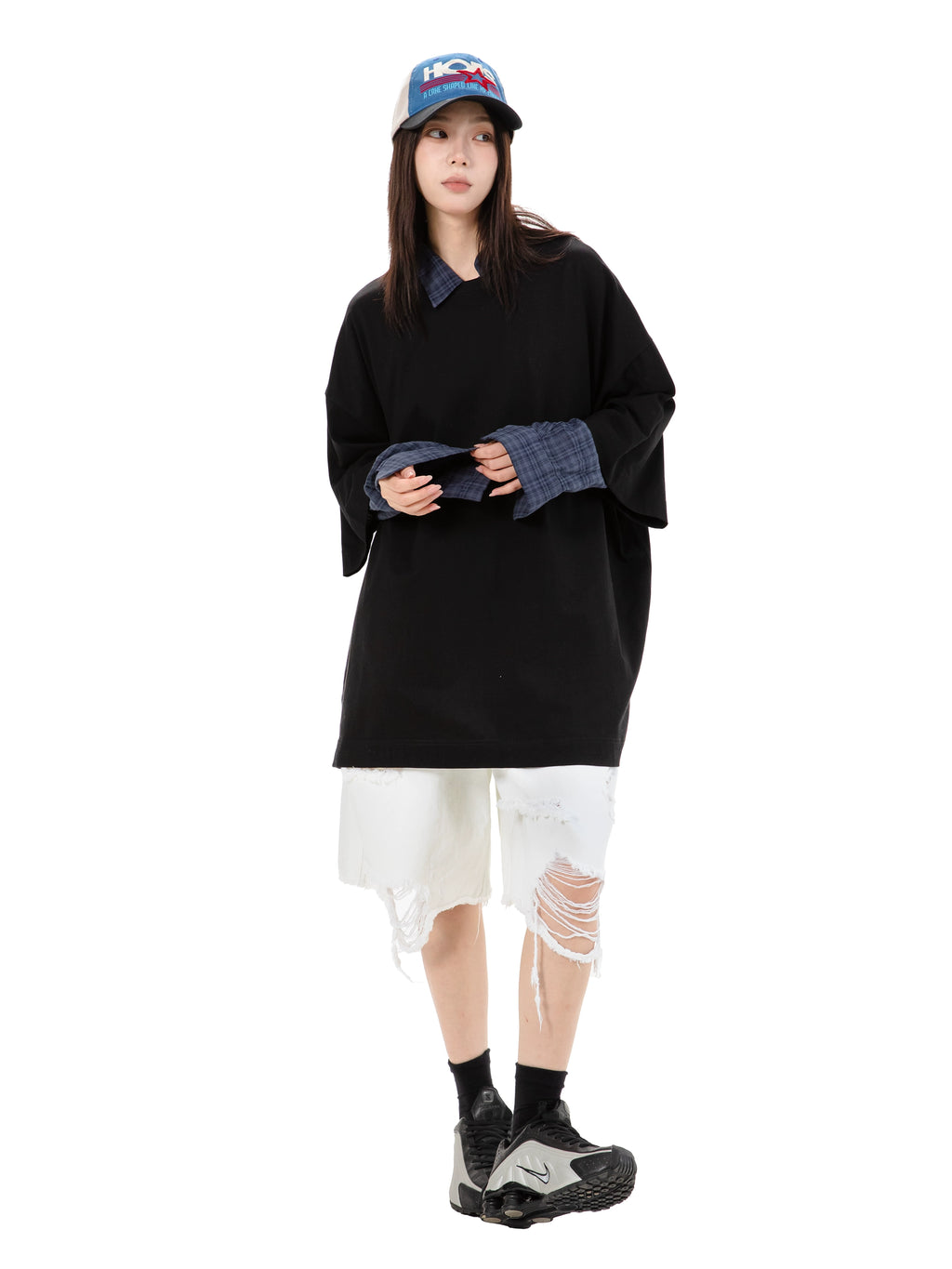 RHOMEHOUSE Oversize Five-quarter Sleeve Round Neck Tee
