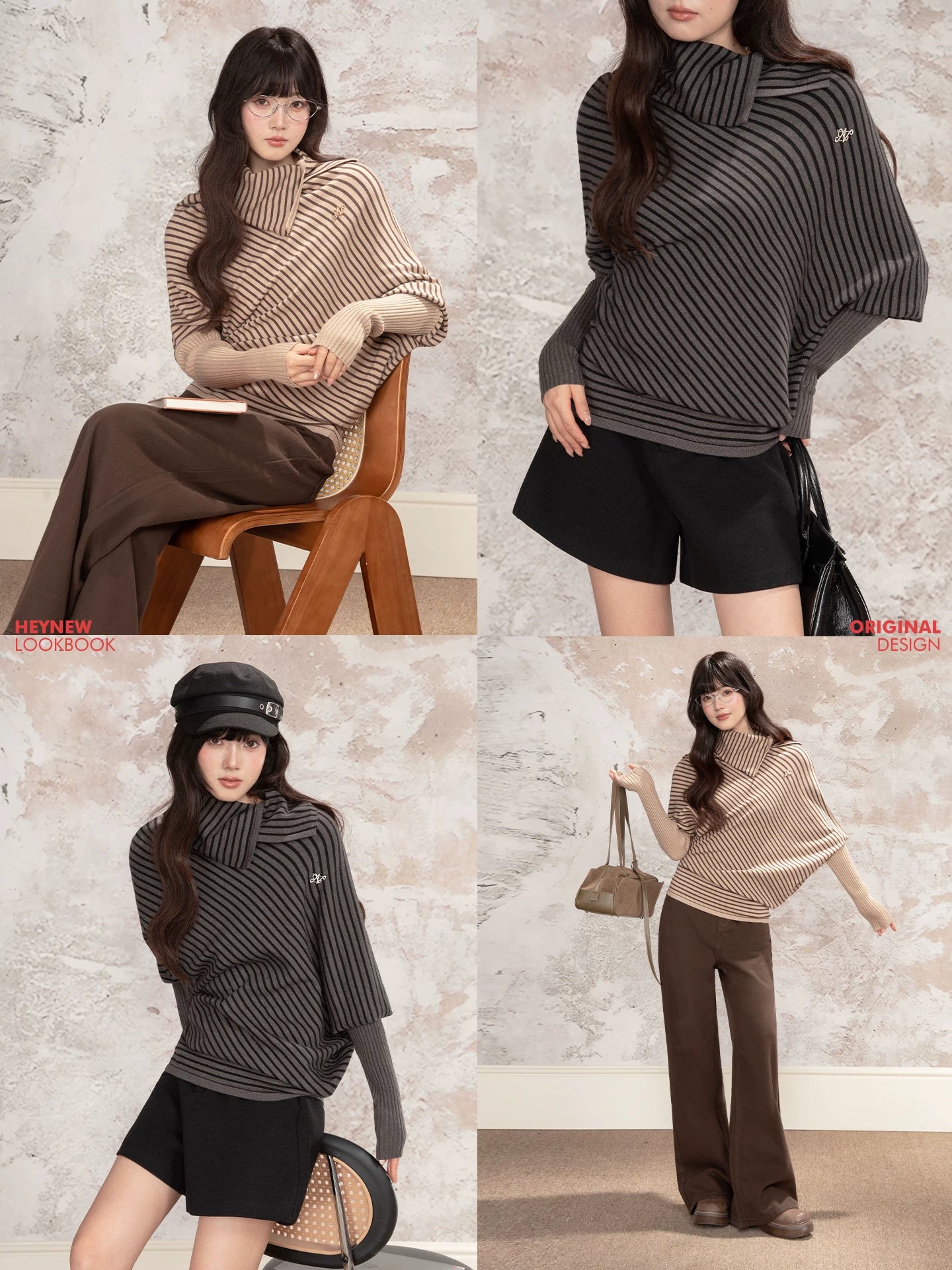 LOVEHEYNEW Turtleneck Contrasting Color Loose Casual Long Sleeves