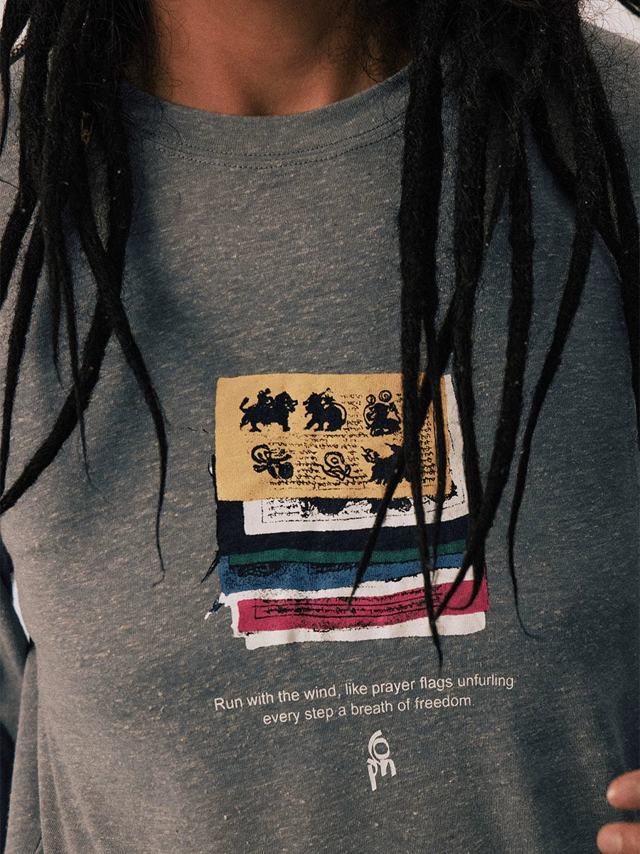 CONP Snow Prayer Flags Do Old Round Neck Long Sleeves