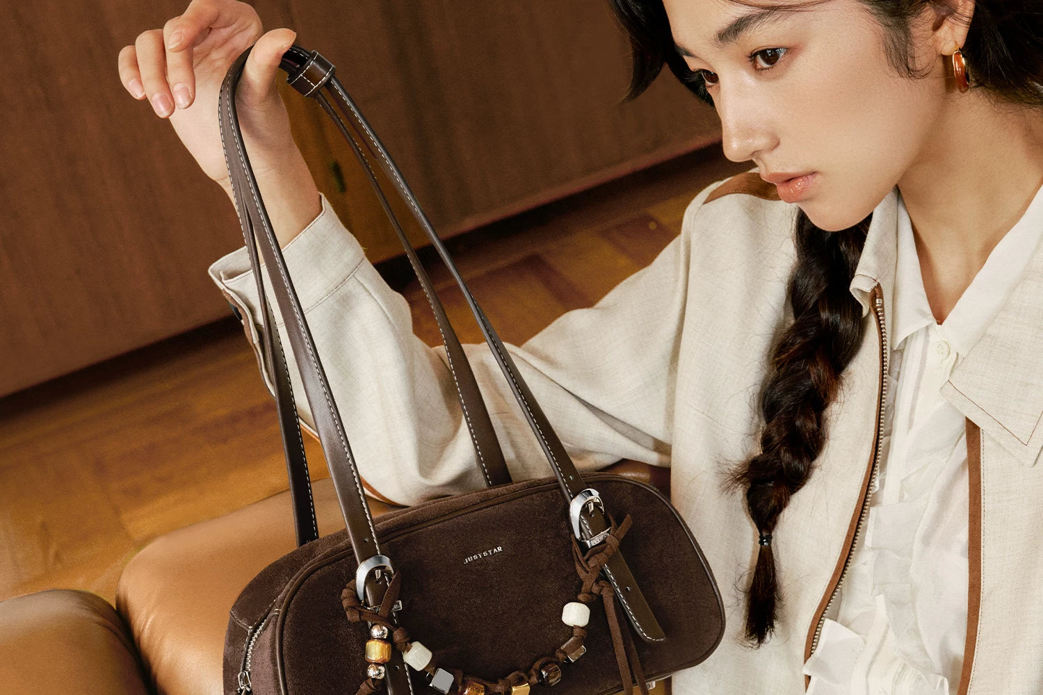 JUST STAR Suede Shoulder Armpit Bag