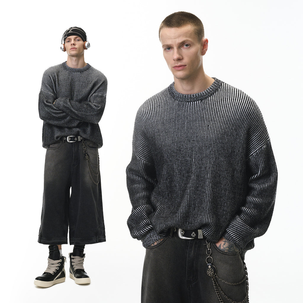 Inflation Two-color Loose and Versatile Crew Neck Sweater