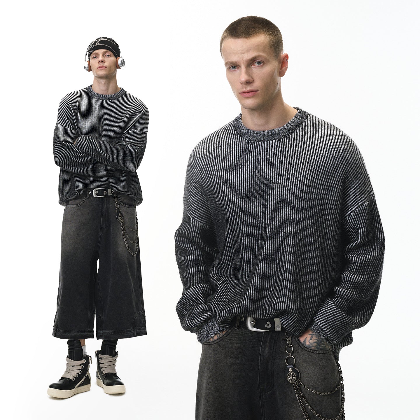 Inflation Two-color Loose and Versatile Crew Neck Sweater