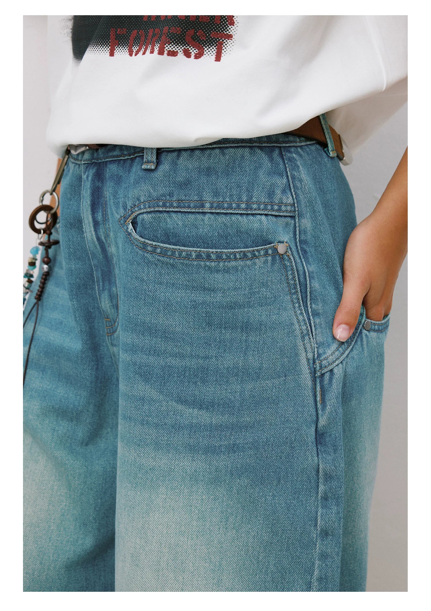 LR MADE Retro Old Denim Six-point Shorts