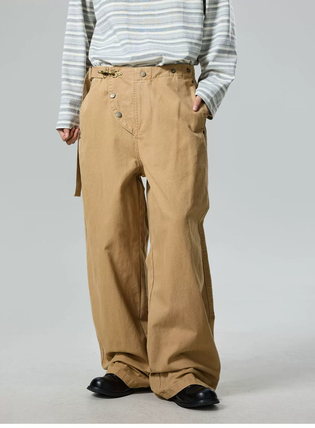 BTSG retro irregular diagonal buckle loose wide-leg casual pants