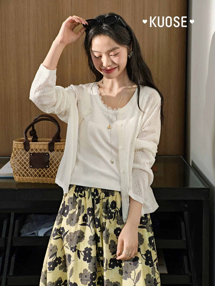 Kuose Color Hollow Short Knitted Sweater