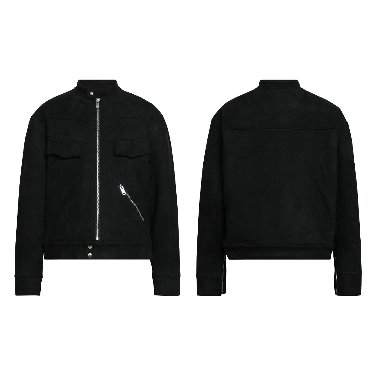 FUNKYFUN 2024AW black suede small stand-up neck zipper loose jacket jacket