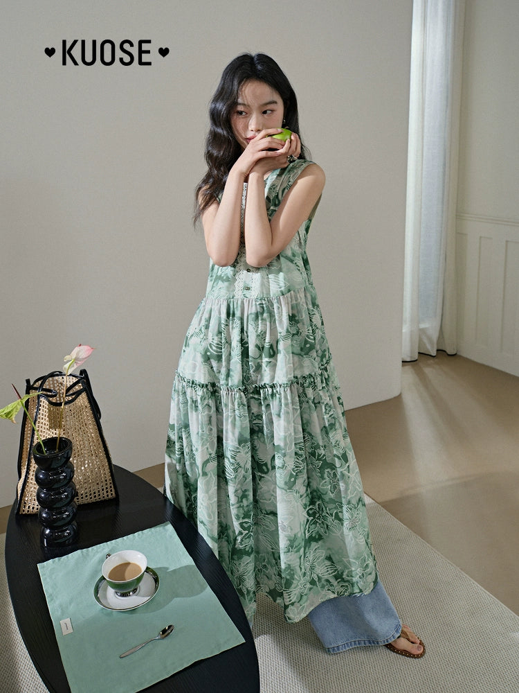 Kuose Sleeveless Tank Top Skirt Floral Dress