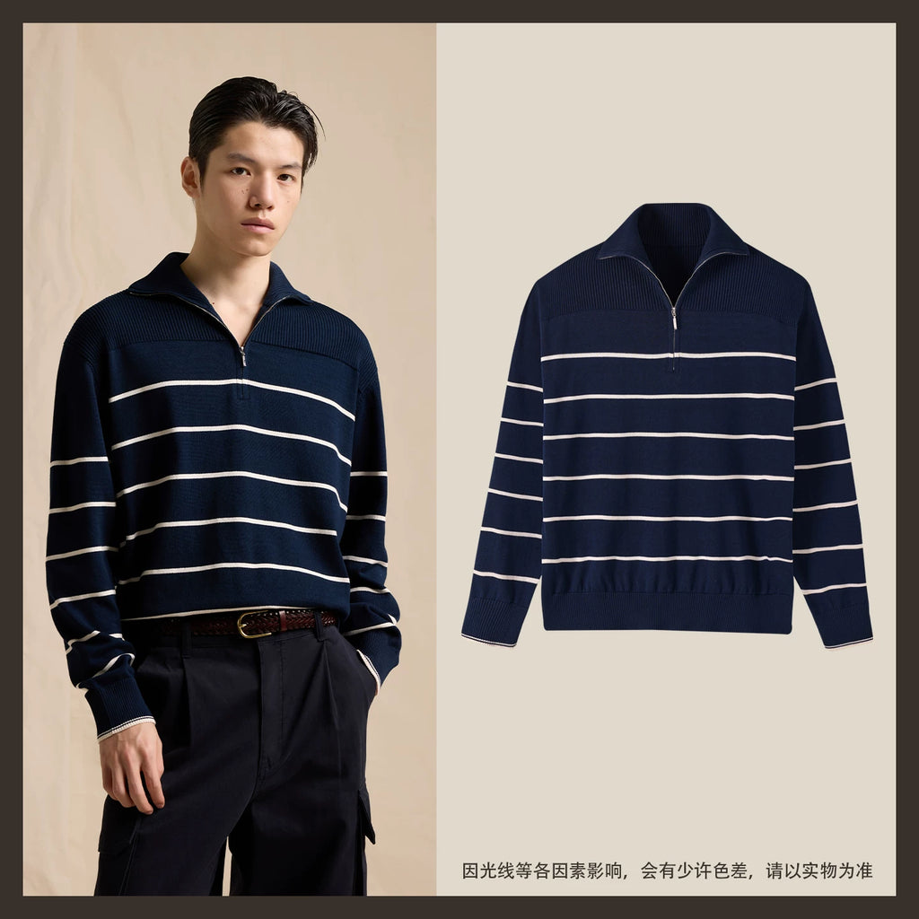 CULTUM Half-zip Lapel Striped Knitted Sweater